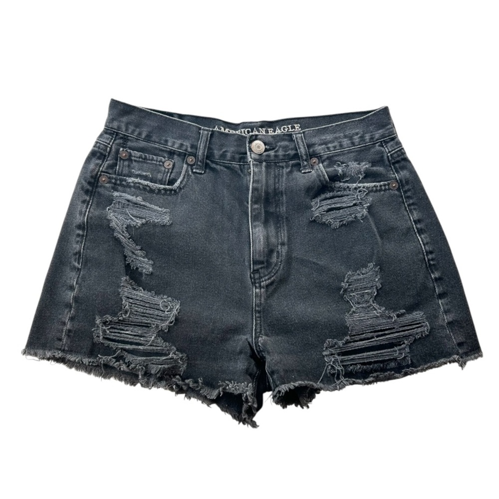 American Eagle Outfitters Black Distressed Mom Shorts